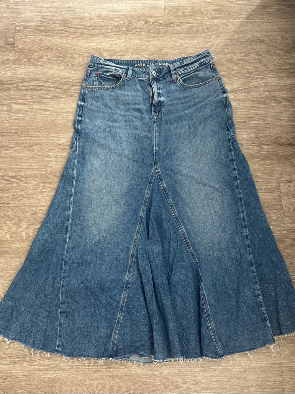 AE Low-Rise Pieced Denim Maxi Skirt  (Size:8)